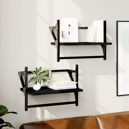 Wall Shelves with Bars 2 pcs Black 40x25x30 cm