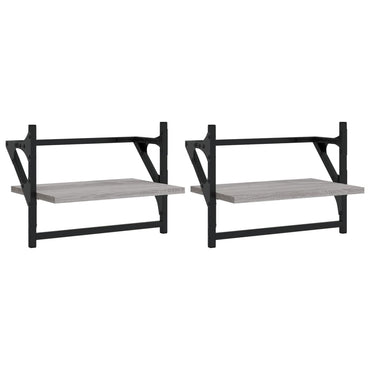 Wall Shelves with Bars 2 pcs Grey Sonoma 40x25x30 cm