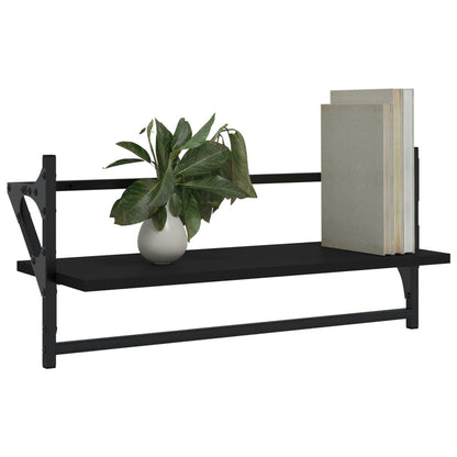 Wall Shelves with Bars 2 pcs Black 65x25x30 cm