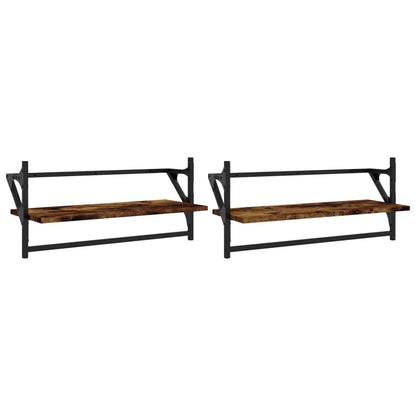 Wall Shelves with Bars 2 pcs Smoked Oak 65x25x30 cm