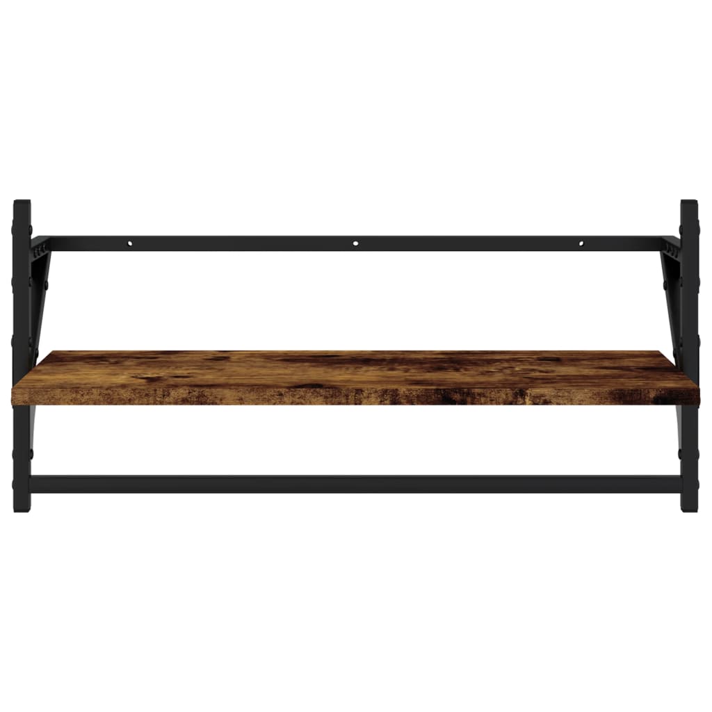 Wall Shelves with Bars 2 pcs Smoked Oak 65x25x30 cm