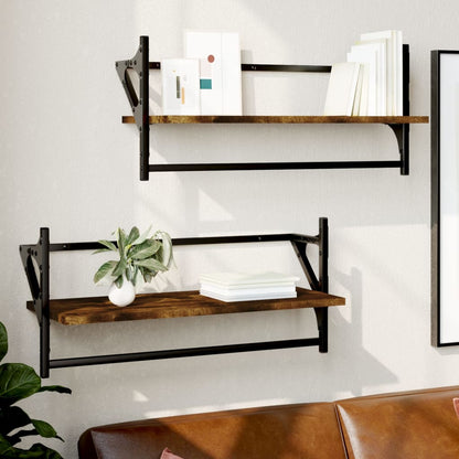 Wall Shelves with Bars 2 pcs Smoked Oak 65x25x30 cm