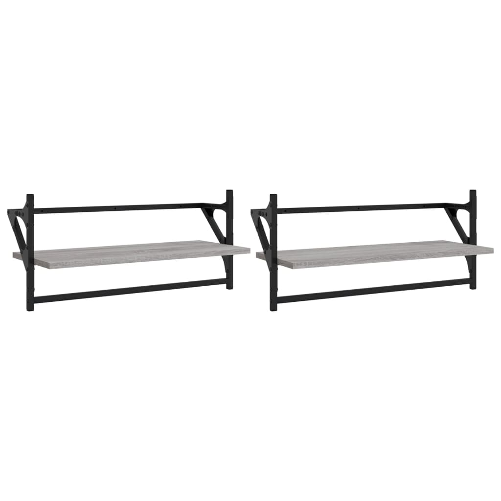 Wall Shelves with Bars 2 pcs Grey Sonoma 65x25x30 cm