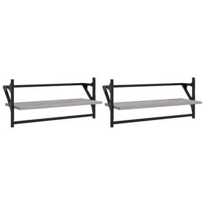 Wall Shelves with Bars 2 pcs Grey Sonoma 65x25x30 cm