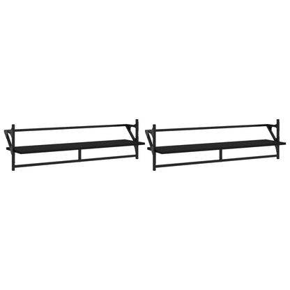 Wall Shelves with Bars 2 pcs Black 100x25x30 cm