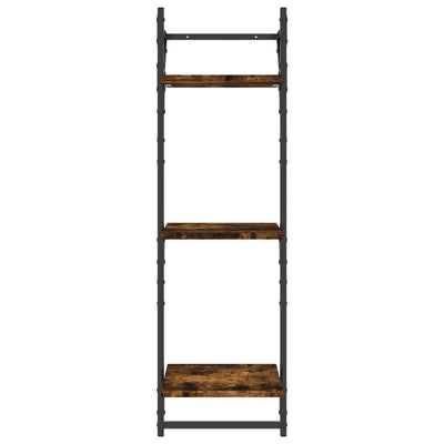 3-Tier Wall Shelves with Bars 2 pcs Smoked Oak 30x25x100 cm