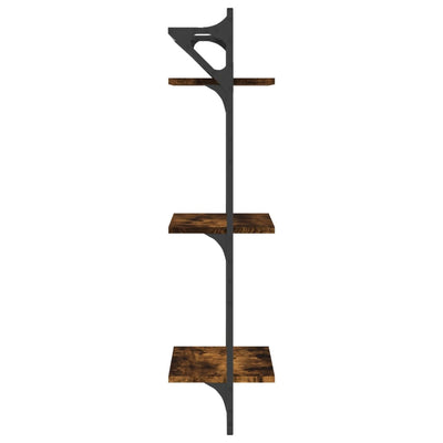 3-Tier Wall Shelves with Bars 2 pcs Smoked Oak 30x25x100 cm