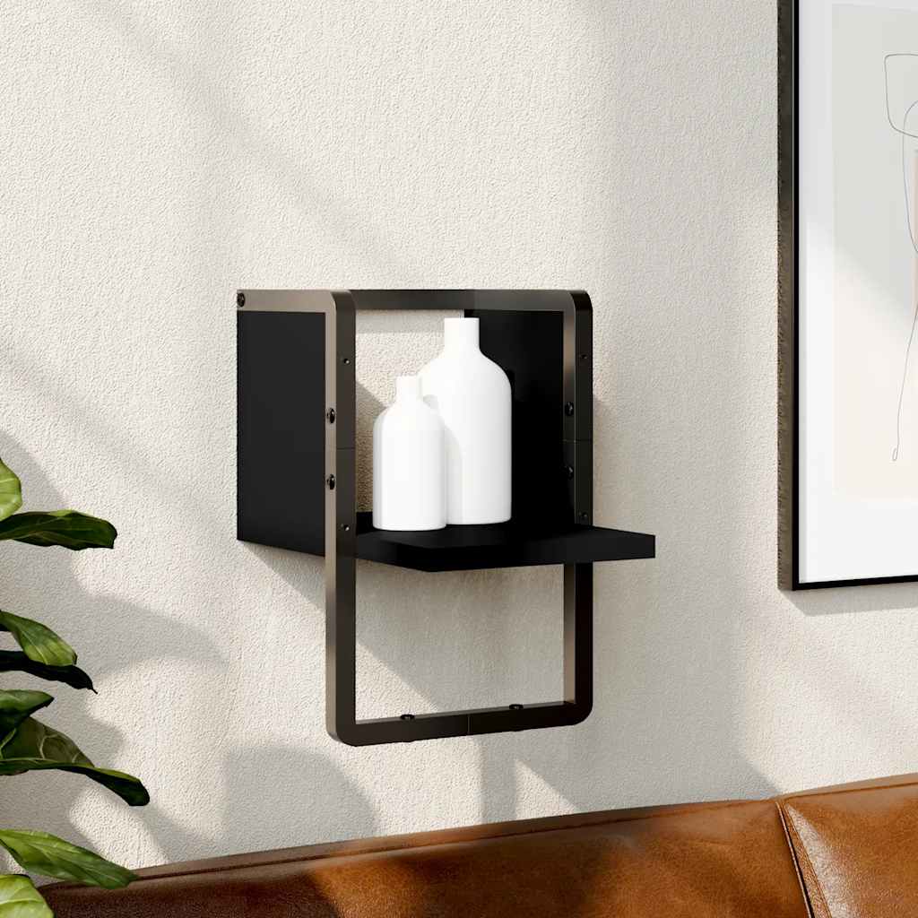 Wall Shelf with Bar Black 20x25x30 cm