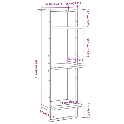 3-Tier Wall Shelf Brown Oak 30x25x100 cm Engineered Wood