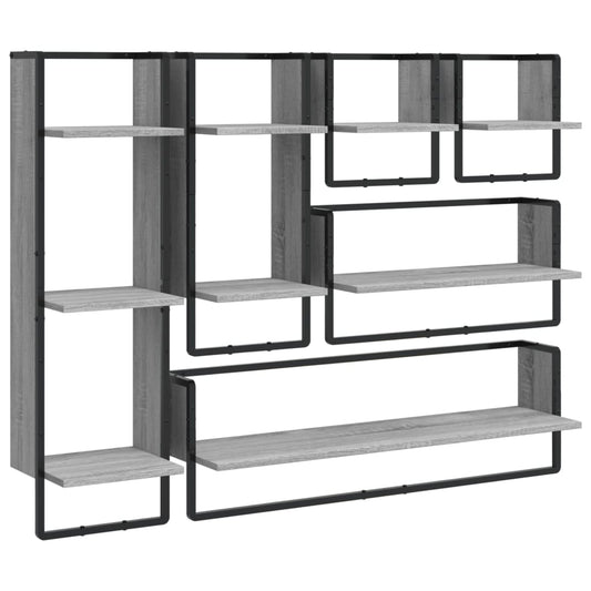 6 Piece Wall Shelf Set with Bars Grey Sonoma Engineered Wood