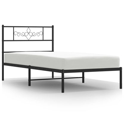 Metal Bed Frame without Mattress with Headboard Black 90x190cm