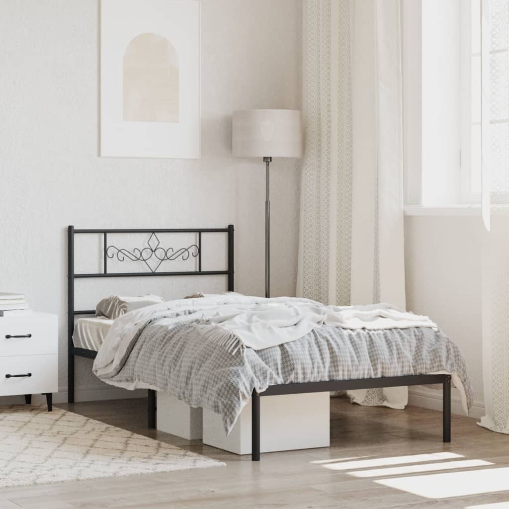 Metal Bed Frame without Mattress with Headboard Black 90x190cm