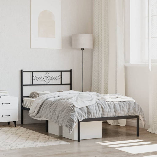 Metal Bed Frame without Mattress with Headboard Black 90x190cm