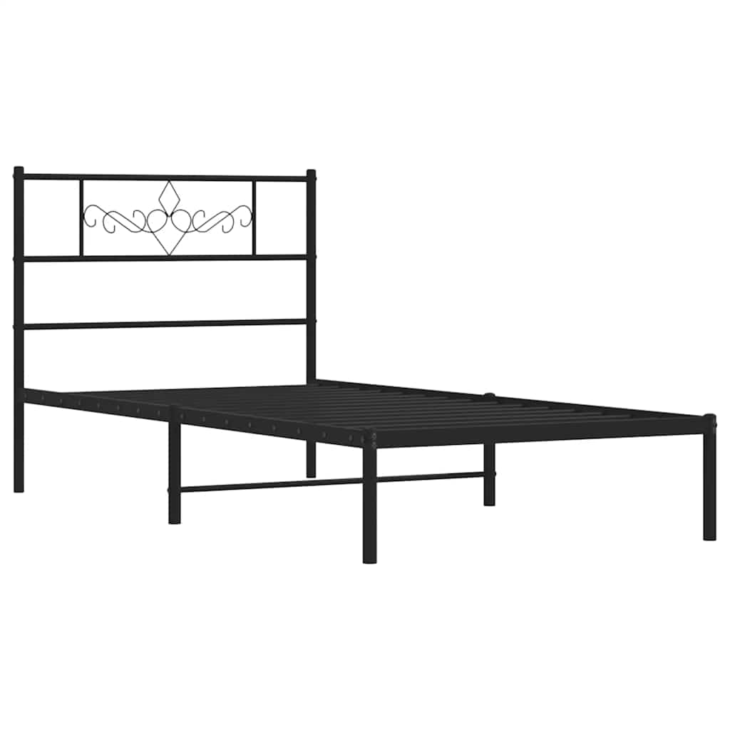 Metal Bed Frame without Mattress with Headboard Black 100x190cm