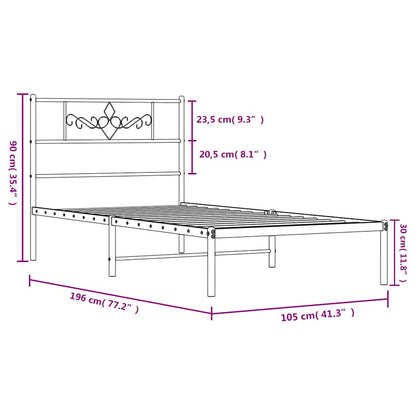 Metal Bed Frame without Mattress with Headboard Black 100x190cm