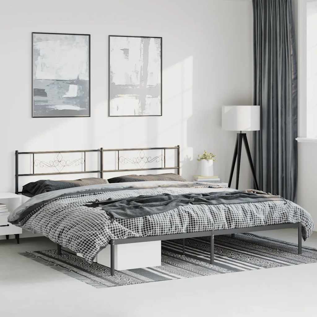 Metal Bed Frame without Mattress with Headboard Black 193x203cm