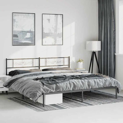 Metal Bed Frame without Mattress with Headboard Black 193x203cm