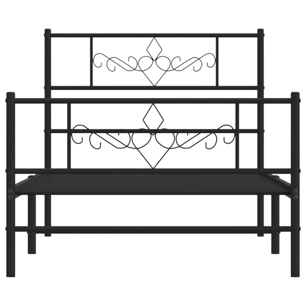 Metal Bed Frame without Mattress with Footboard Black 90x190cm
