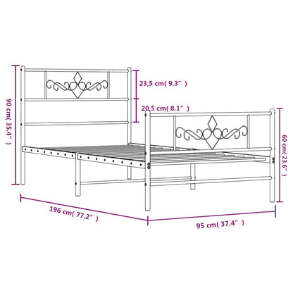 Metal Bed Frame without Mattress with Footboard Black 90x190cm