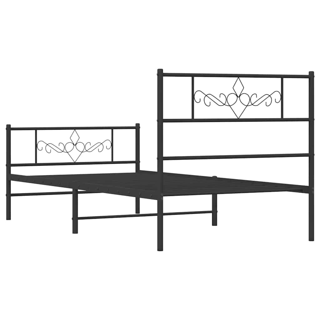 Metal Bed Frame without Mattress with Footboard Black 100x190cm