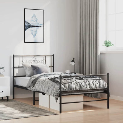 Metal Bed Frame without Mattress with Footboard Black 100x190cm