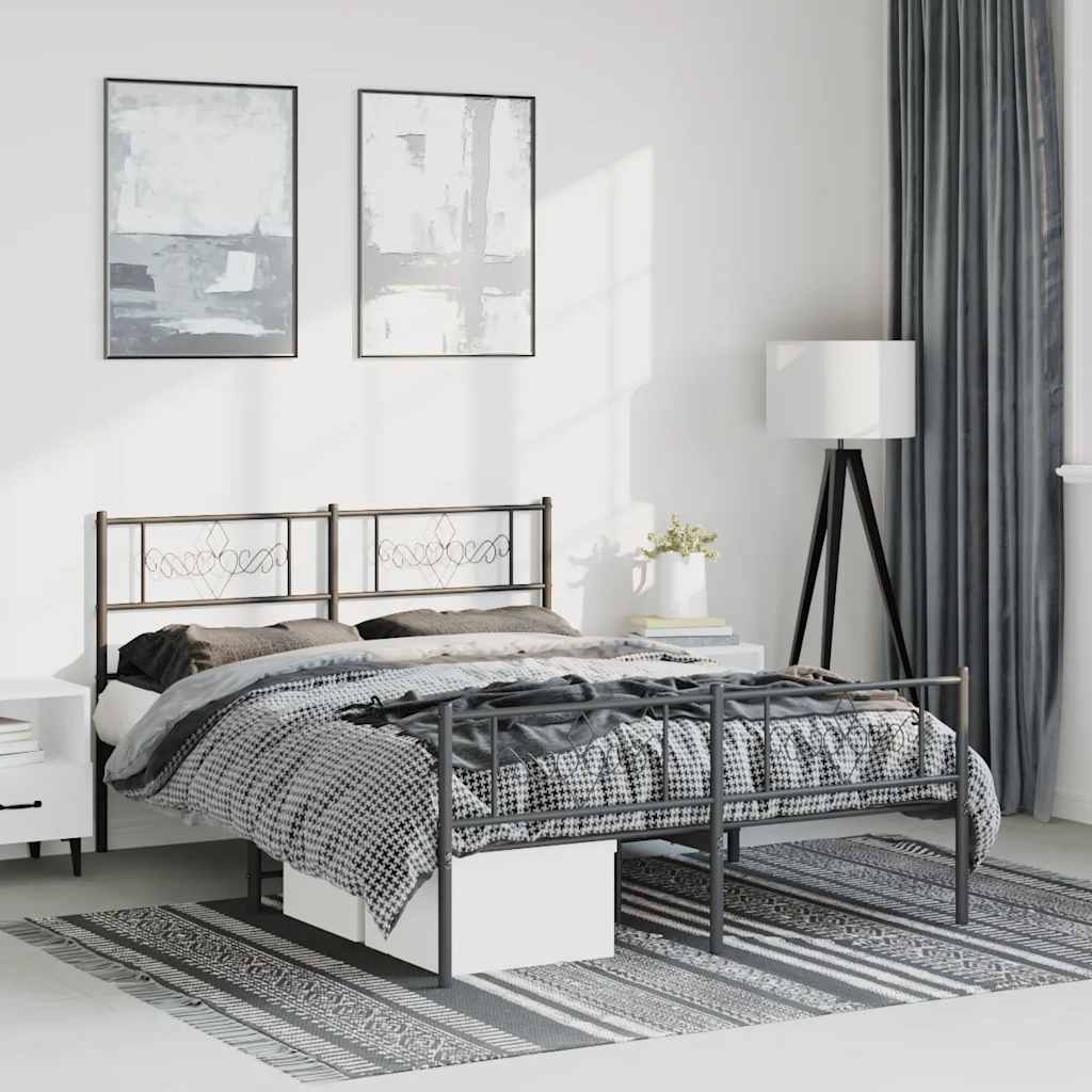 Metal Bed Frame without Mattress with Footboard Black 150x200cm