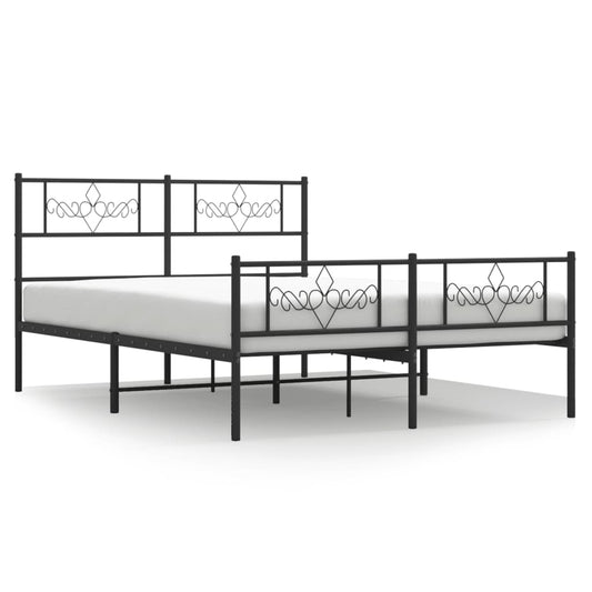 Metal Bed Frame without Mattress with Footboard Black 160x200cm