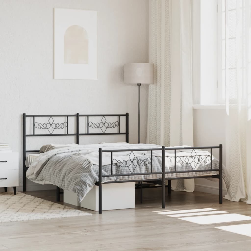 Metal Bed Frame without Mattress with Footboard Black 160x200cm