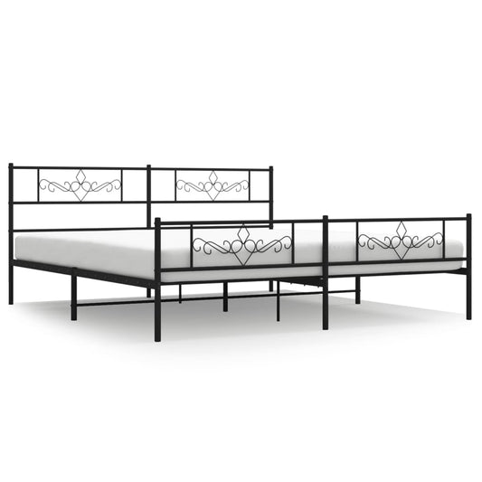 Metal Bed Frame without Mattress with Footboard Black 180x200cm