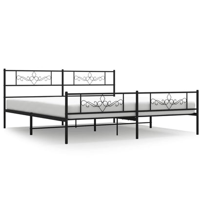 Metal Bed Frame without Mattress with Footboard Black 200x200cm