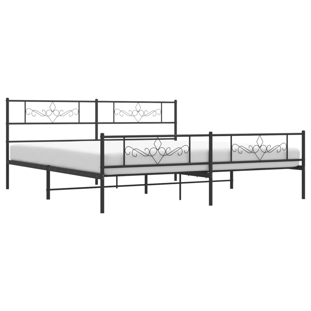 Metal Bed Frame without Mattress with Footboard Black 200x200cm