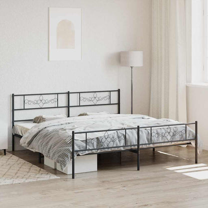 Metal Bed Frame without Mattress with Footboard Black 200x200cm