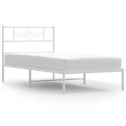 Metal Bed Frame without Mattress with Headboard White 100x190cm