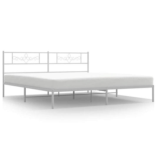 Bed Frame | White | Powder-Coated Steel | 193x203cm | Modern | Bed Frame