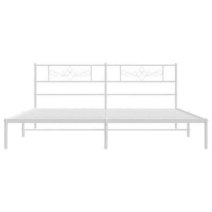 Metal Bed Frame without Mattress with Headboard White 193x203cm