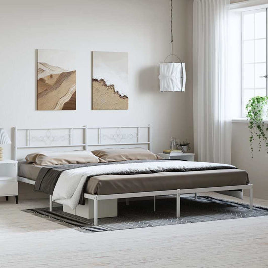 Bed Frame | White | Powder-Coated Steel | 193x203cm | Modern | Bed Frame