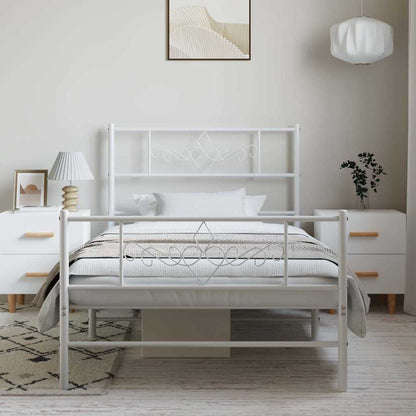 Metal Bed Frame without Mattress with Footboard White 100x200cm