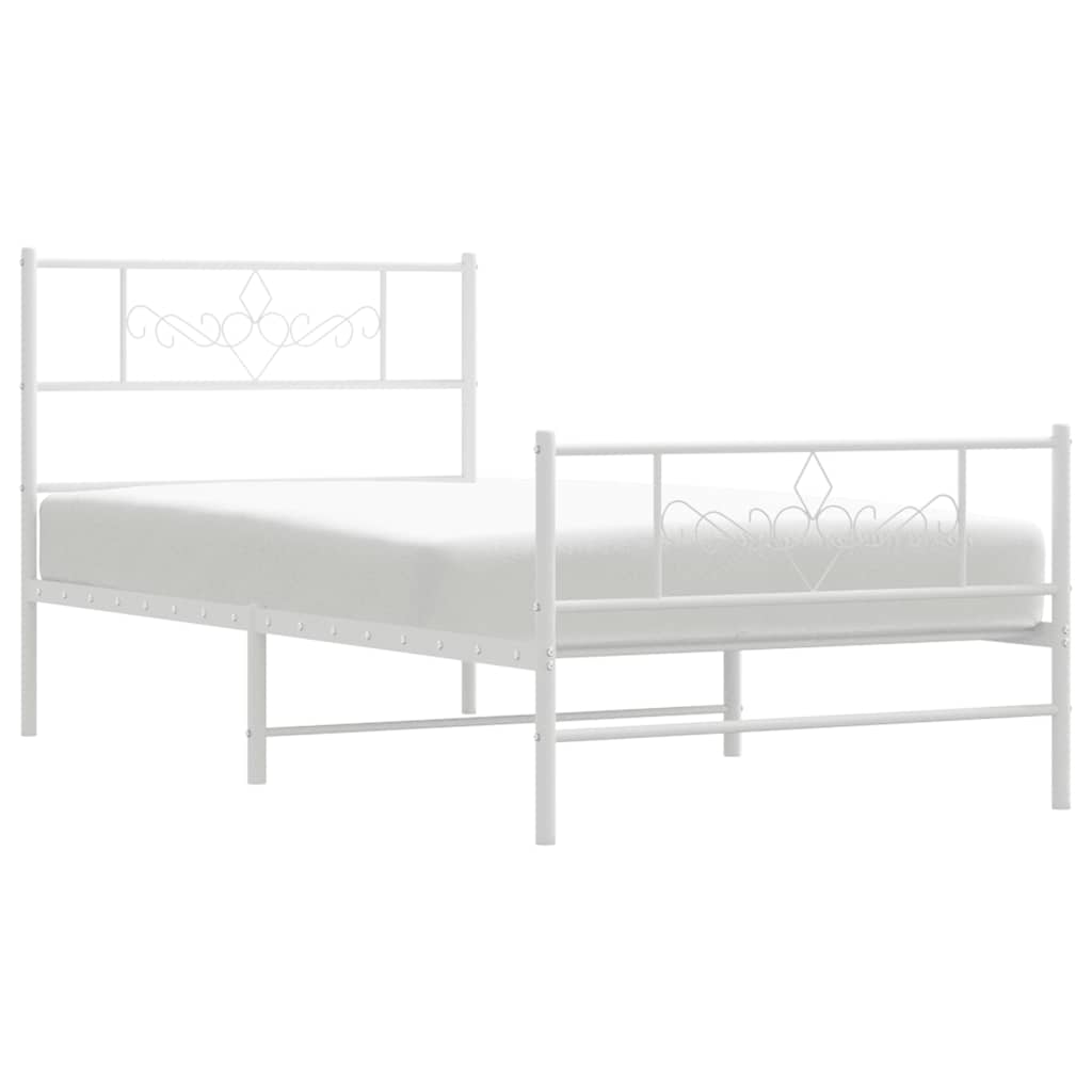 Metal Bed Frame without Mattress with Footboard White 100x200cm