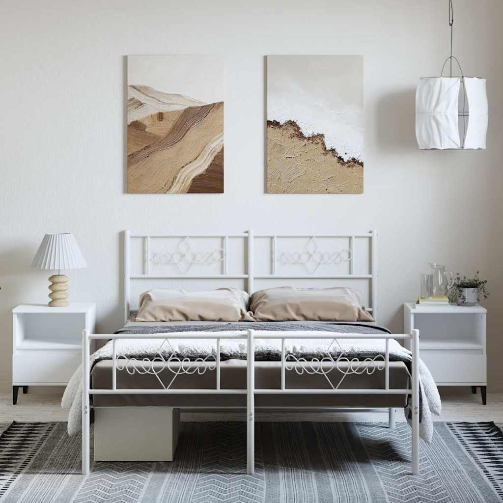 Metal Bed Frame without Mattress with Footboard White 135x190cm
