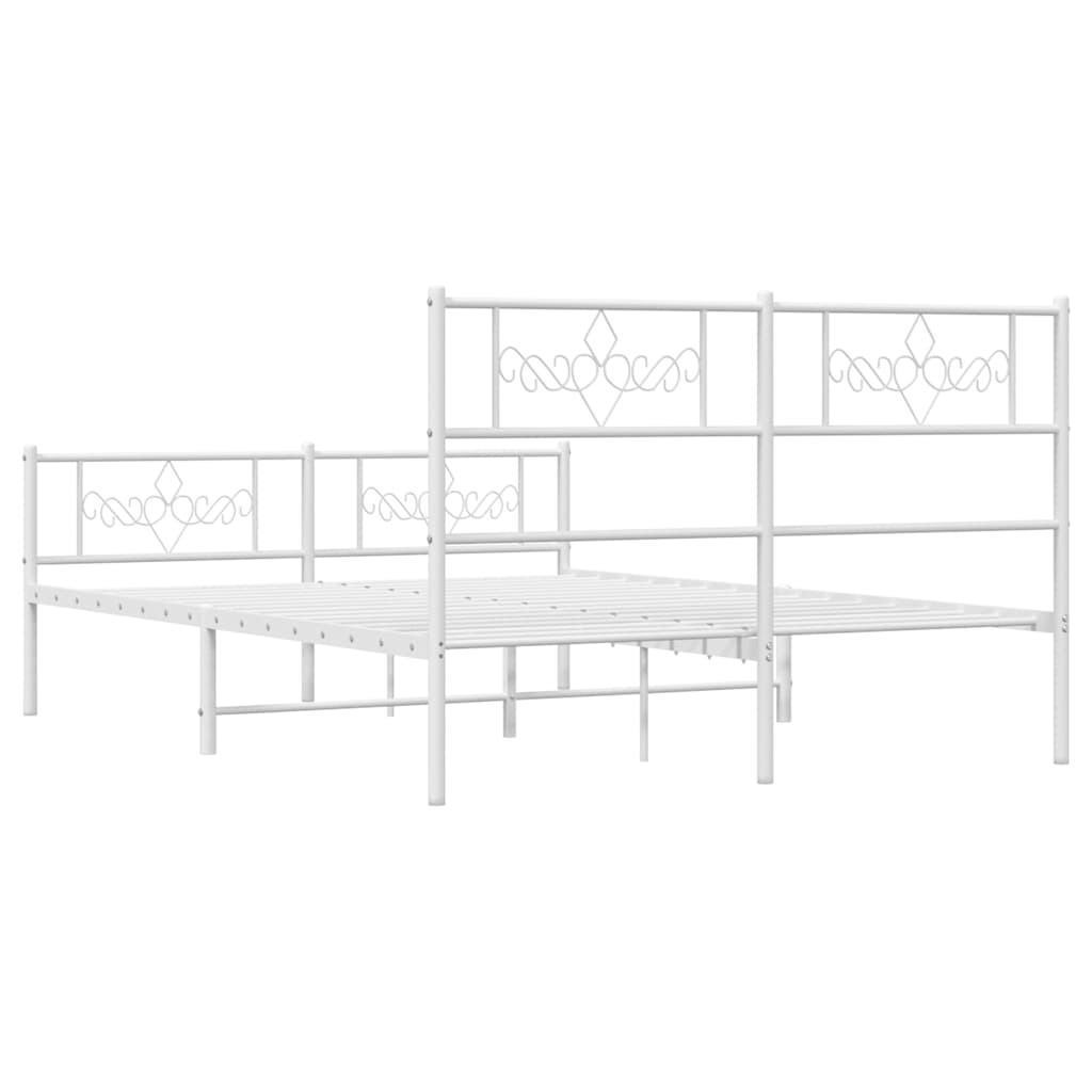 Metal Bed Frame without Mattress with Footboard White 135x190cm
