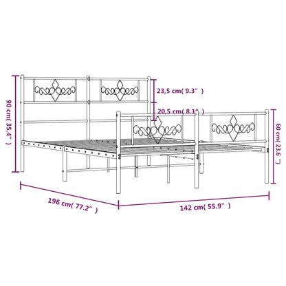 Metal Bed Frame without Mattress with Footboard White 135x190cm