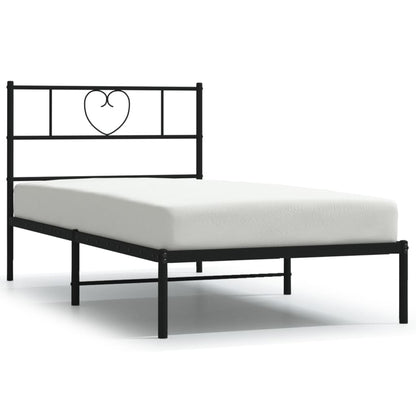 Metal Bed Frame without Mattress with Headboard Black 75x190cm