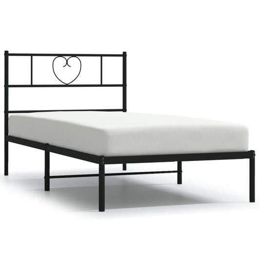 Metal Bed Frame without Mattress with Headboard Black 75x190cm