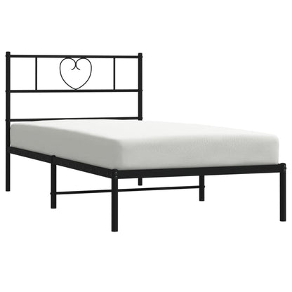 Metal Bed Frame without Mattress with Headboard Black 75x190cm