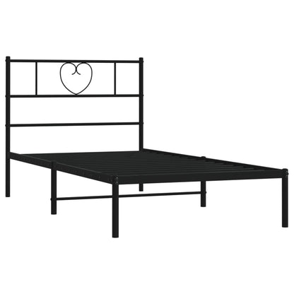 Metal Bed Frame without Mattress with Headboard Black 75x190cm