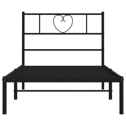 Metal Bed Frame without Mattress with Headboard Black 75x190cm