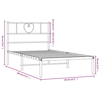 Metal Bed Frame without Mattress with Headboard Black 75x190cm