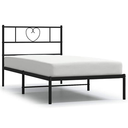 Metal Bed Frame without Mattress with Headboard Black 100x190cm
