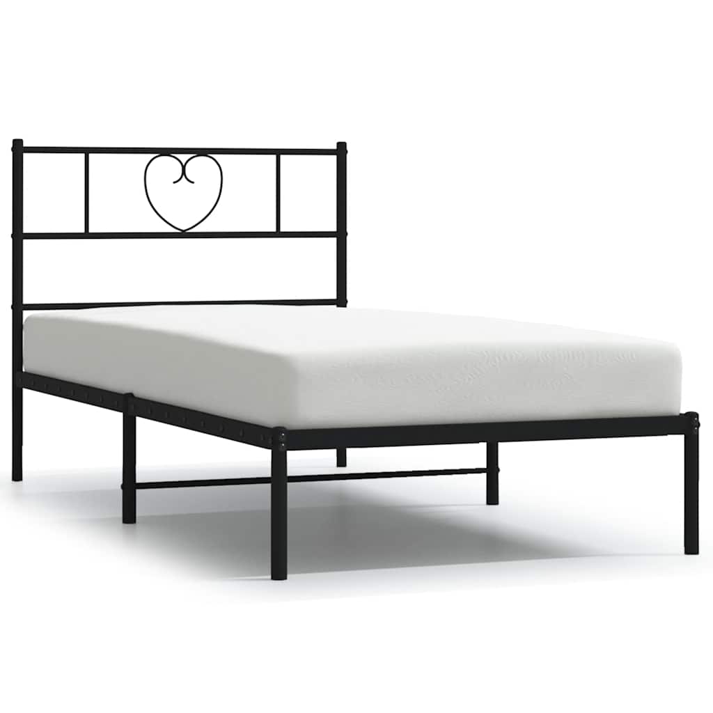 Metal Bed Frame without Mattress with Headboard Black 100x200cm