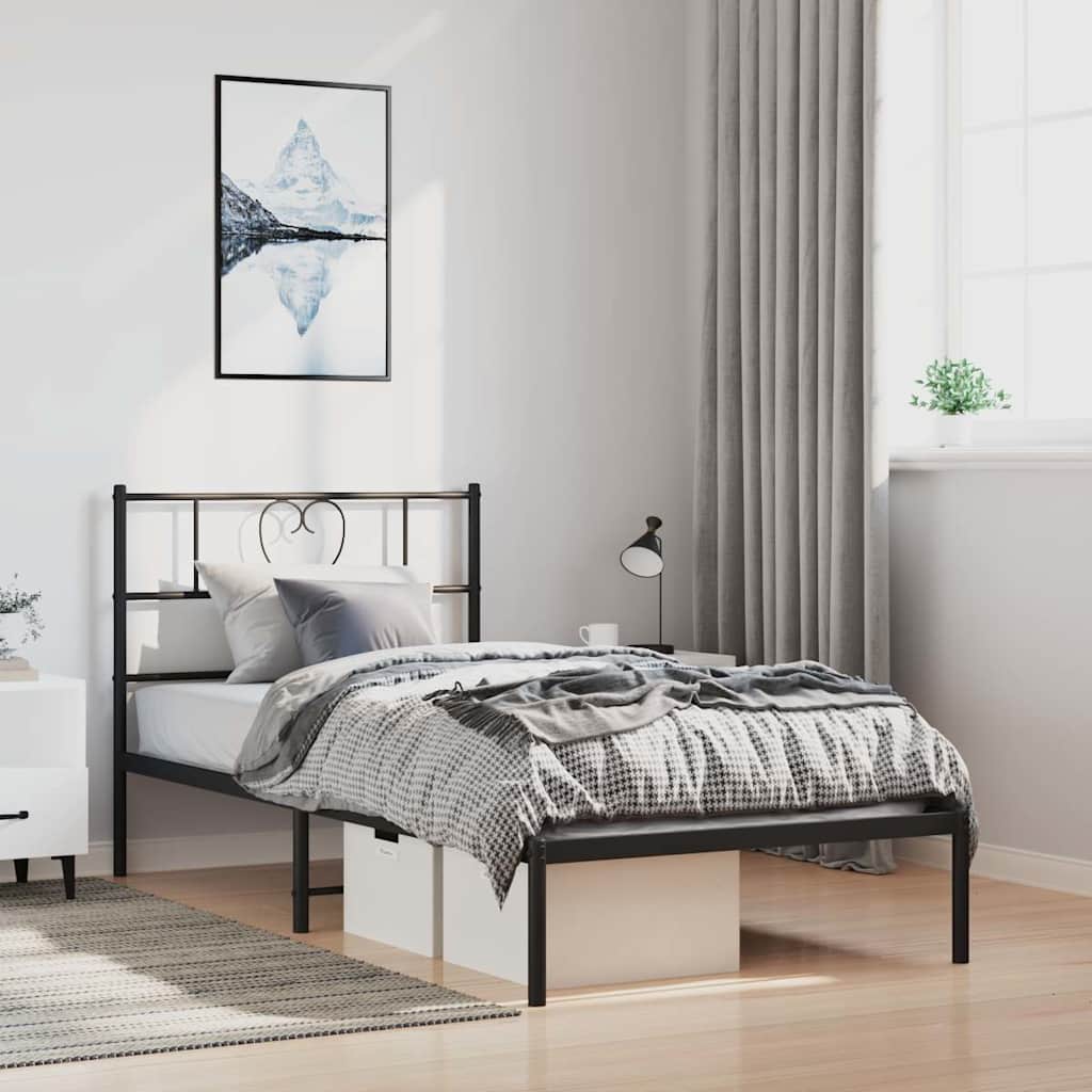 Metal Bed Frame without Mattress with Headboard Black 100x200cm